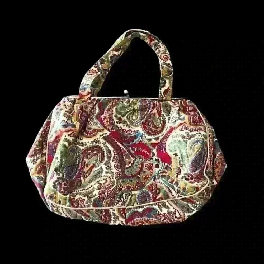 Vtg paisley canvas knitting crochet carry bag